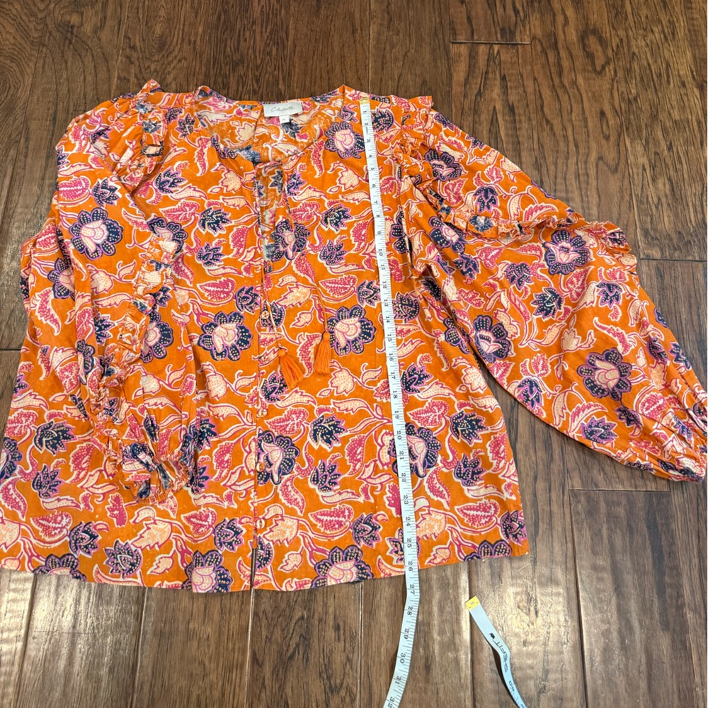 Cleobella Orange Floral Button-Front Blouse with Pink & Purple Accents